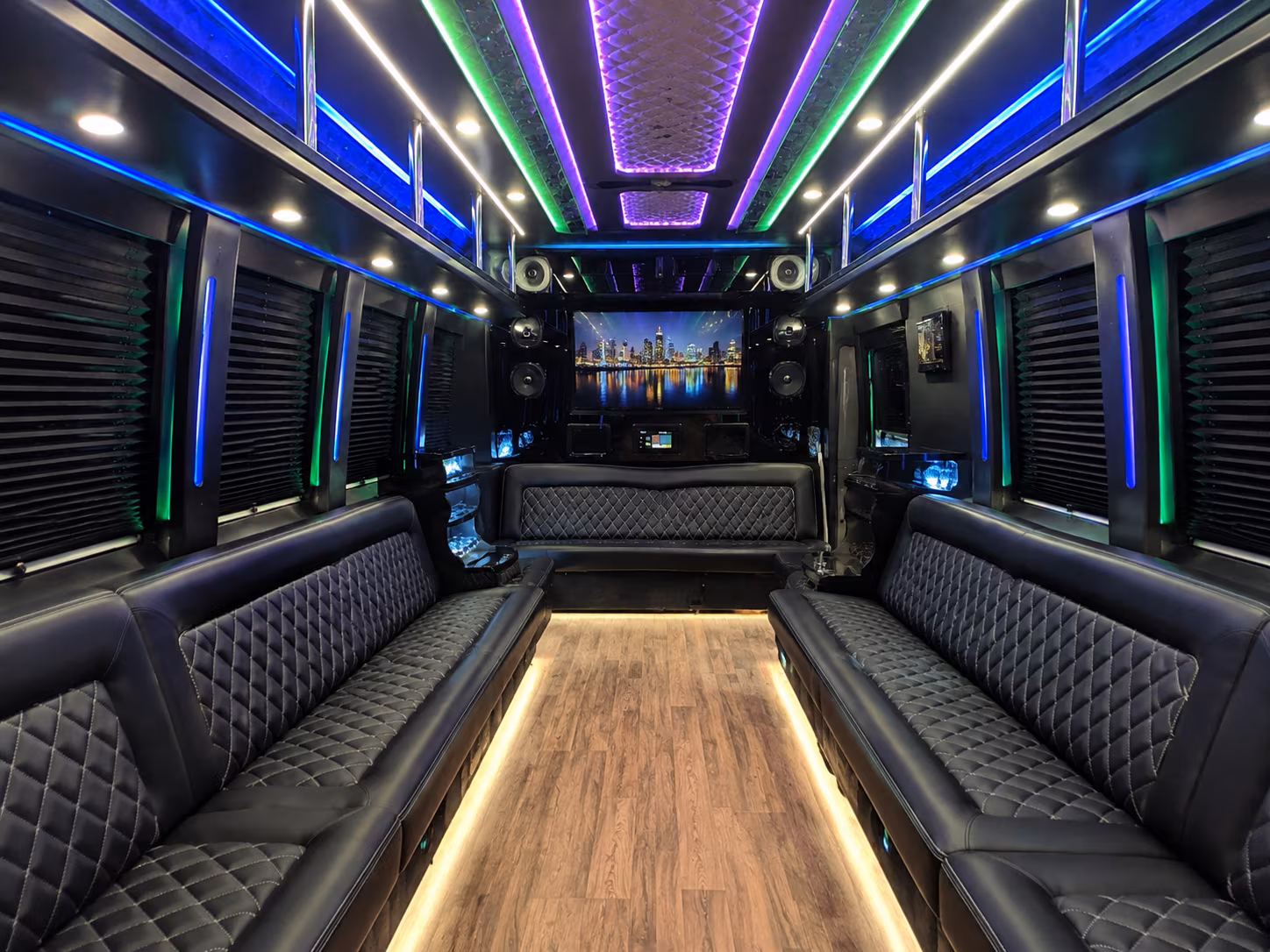 Group beside a Mercedes Sprinter limo in Dallas